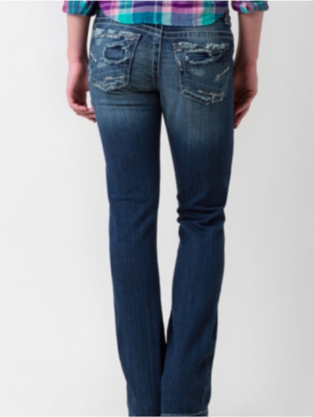 BKE Payton Bootcut Jeans Women's 30L 34x29 Blue Distressed Stretch